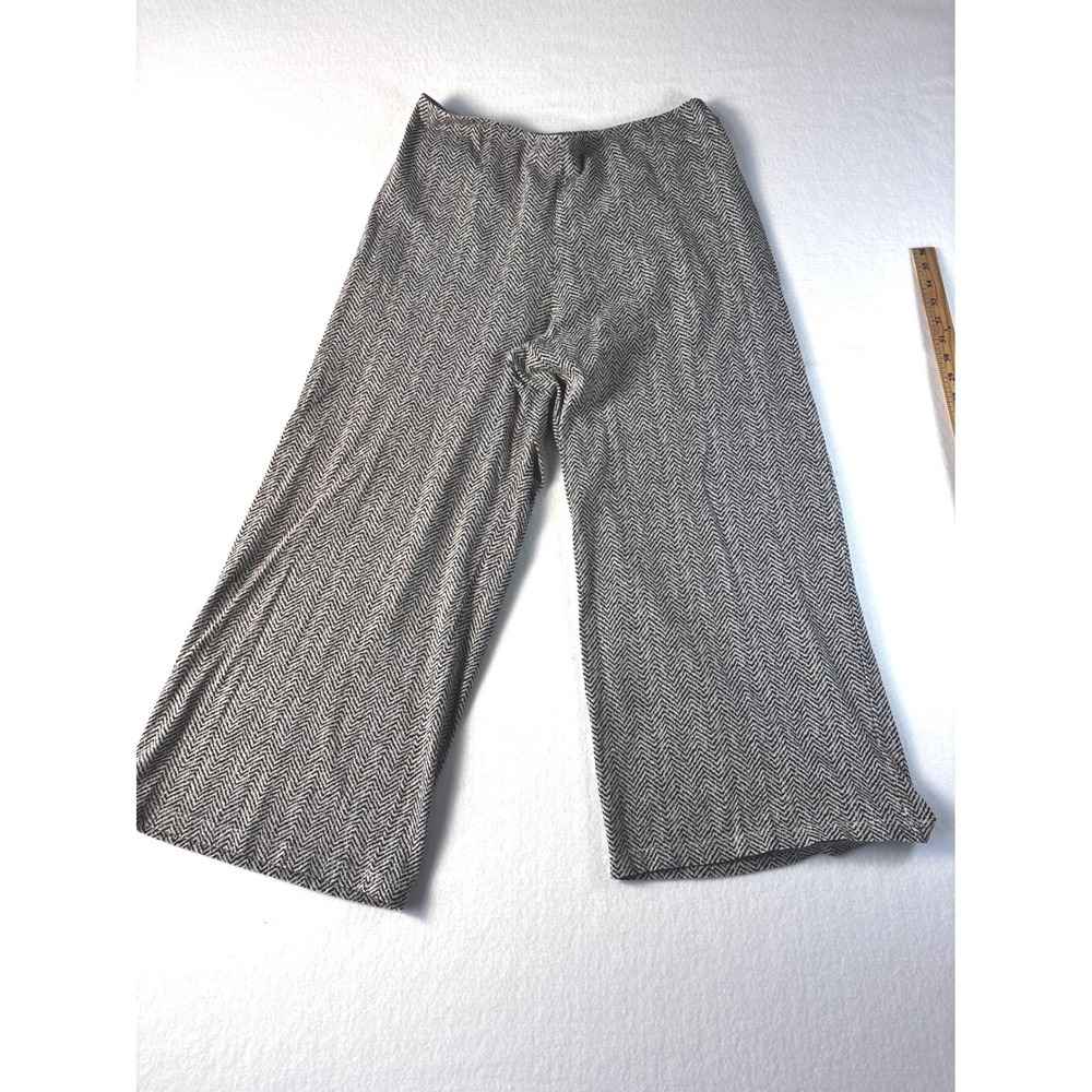 Fenini Herringbone Flat Crop Pants Black White Chevron Cotton Wide Leg Large NEW
